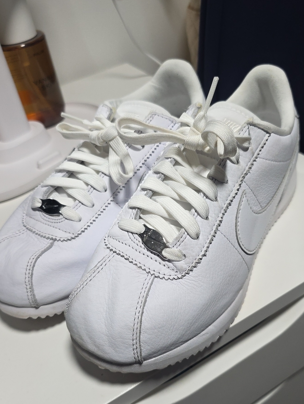 Nike Cortez In Triple White Leather Low-Top Sneakers - Picture 3 of 3